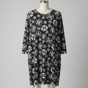 NWT Gudrun Sjoden Joni Tunic Dress Large Black White Floral Lagenlook Artsy